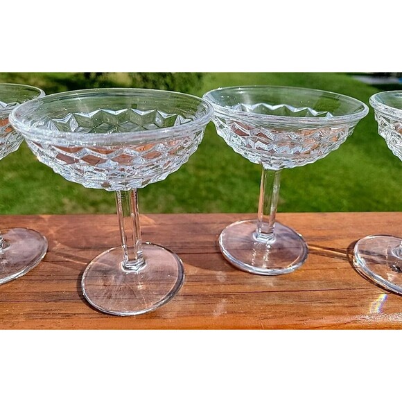 Vtg set of 4 Fostoria AMERICAN Tall Stemmed Glasses SHERBET CHAMPAGNE Holiday - Picture 5 of 11